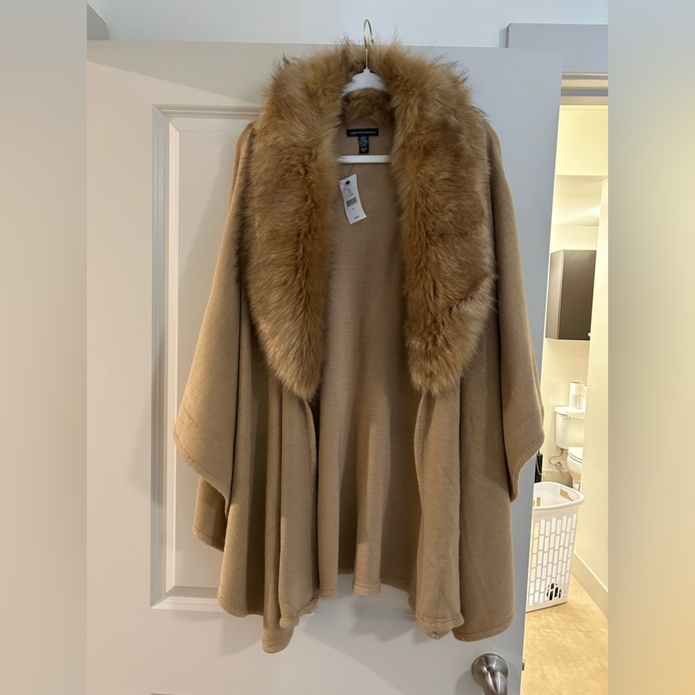 Faux Fur Camel Open Poncho / Cardigan Cape